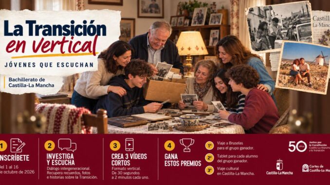 Abierto-el-certamen-La-Transicion-en-vertical.-Jovenes-que-escuchan-una-actividad-del-programa-conmemorativo-‘50-anos-juntos-organizado-por-el-Gobierno-de-Castilla-La-Mancha